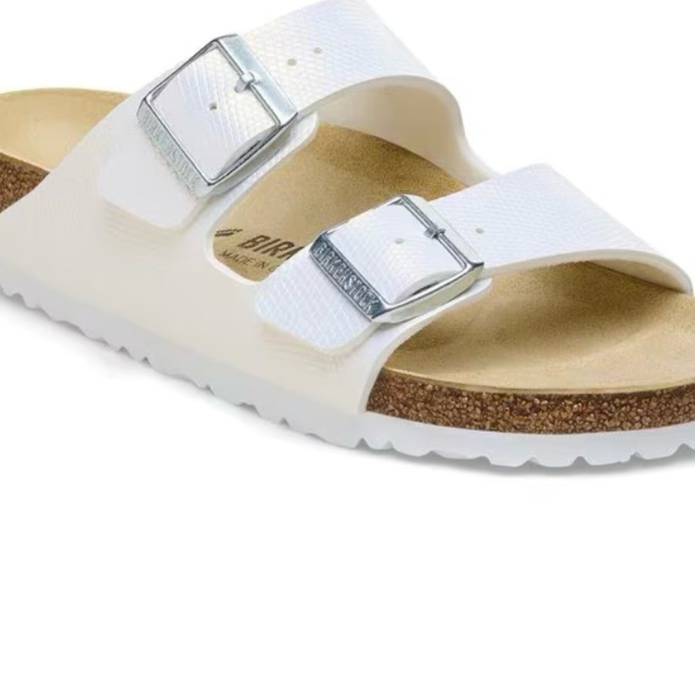 Birkenstock Arizona Birko -Flor Embossed Sandal in Shiny White